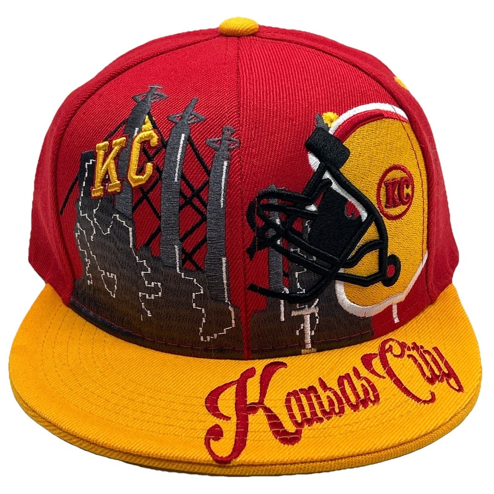 Kansas City Leaders Splash KC Football Helmet‎ Snapback Hat Cap Red Gold